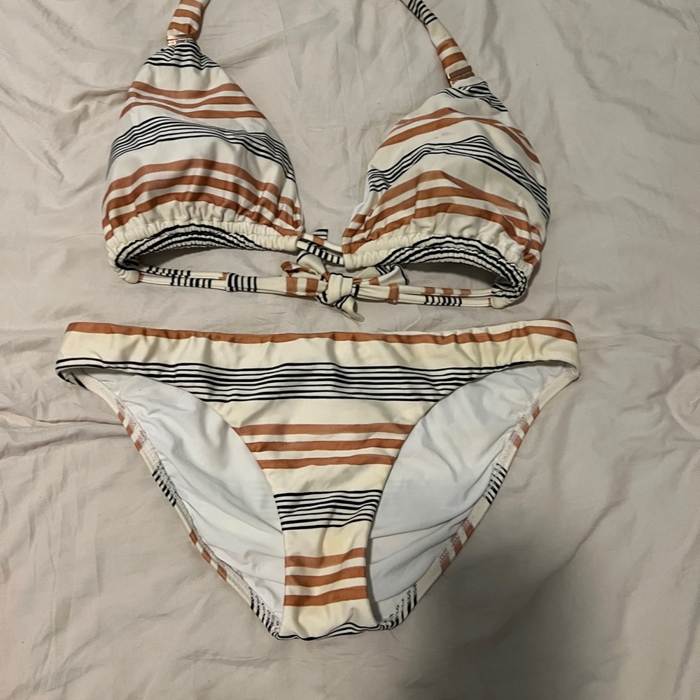 Vix Striped Bikini in Cream and Brown